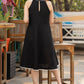 Elegant black cotton halter neck dress with embroidered neckline