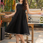 Elegant black cotton halter neck dress with embroidered neckline