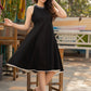 Elegant black cotton halter neck dress with embroidered neckline