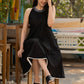 Elegant black cotton halter neck dress with embroidered neckline