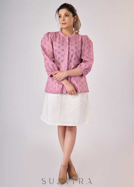 Foxy pink hakoba mandarin collar top - Skirt Optional