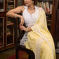 Gracious pastel yellow modal cotton saree highlighted with beautiful laces