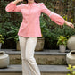 Sweet Pink Cotton Shirt with Mandarin Collar Highlighted with Beautiful Lace