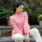 Sweet Pink Cotton Shirt with Mandarin Collar Highlighted with Beautiful Lace