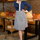 Trendy Navy blue mandarin collar shirt with offwhite detailing - Skirt optional