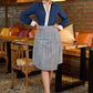 Trendy Navy blue mandarin collar shirt with offwhite detailing - Skirt optional