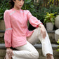 Sweet Pink Cotton Shirt with Mandarin Collar Highlighted with Beautiful Lace