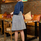 Trendy Navy blue mandarin collar shirt with offwhite detailing - Skirt optional