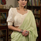 Elegant mint green modal cotton saree combined with hakoba and crochet lace