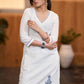 Classic White cotton side embroidered Kurta with pant Stole optional