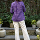 Elegant Violet Ikat Cotton Shirt Highlighted with Contrast Ivory Ikat