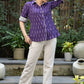 Elegant Violet Ikat Cotton Shirt Highlighted with Contrast Ivory Ikat