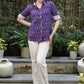 Elegant Violet Ikat Cotton Shirt Highlighted with Contrast Ivory Ikat