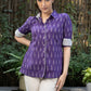 Elegant Violet Ikat Cotton Shirt Highlighted with Contrast Ivory Ikat