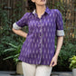 Elegant Violet Ikat Cotton Shirt Highlighted with Contrast Ivory Ikat