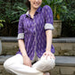 Elegant Violet Ikat Cotton Shirt Highlighted with Contrast Ivory Ikat