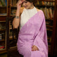 Gracious lilac mul cotton saree with embroidered disty florals and overall scallops