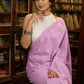 Gracious lilac mul cotton saree with embroidered disty florals and overall scallops