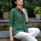 Exclusive Bottle Green Striped Ikat Shirt Highlighted with Contrast Ikat