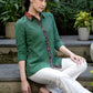 Exclusive Bottle Green Striped Ikat Shirt Highlighted with Contrast Ikat