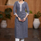 Flowy Grey chikankari kurta with contrast detaling Pant optional