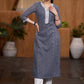 Flowy Grey chikankari kurta with contrast detaling Pant optional