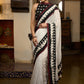 Stylish white cotton saree with ikat combination