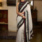 Stylish white cotton saree with ikat combination