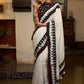 Stylish white cotton saree with ikat combination