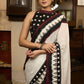 Stylish white cotton saree with ikat combination