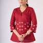 Trendy Maroon cotton top with embroidery on waist yoke & sleeves - Pant Additional