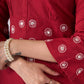 Trendy Maroon cotton top with embroidery on waist yoke & sleeves - Pant Additional