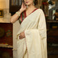 Breezy hakoba cotton saree highlighted with embroidered dots and overall scallops