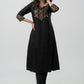 Stylish Black Rayon Kurta With Gold Foil Yoke - Pant Optional