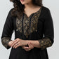 Stylish Black Rayon Kurta With Gold Foil Yoke - Pant Optional