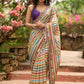 Stunning multicolor striped printed saree highlighted with elegant bold mirror work embroidery