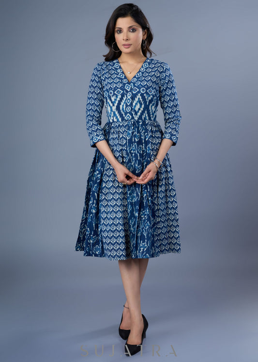 Beautiful Cotton Empire Line Indigo Combination Dress