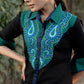 Standout Black Cotton Shirt with Paisley Embroidered Yoke and Silver Highlights