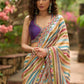 Stunning multicolor striped printed saree highlighted with elegant bold mirror work embroidery