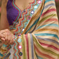 Stunning multicolor striped printed saree highlighted with elegant bold mirror work embroidery