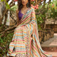 Stunning multicolor striped printed saree highlighted with elegant bold mirror work embroidery