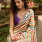 Stunning multicolor striped printed saree highlighted with elegant bold mirror work embroidery