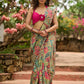 Exclusive multicolor floral print saree highlighted with overall pitta embroidery