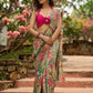 Exclusive multicolor floral print saree highlighted with overall pitta embroidery