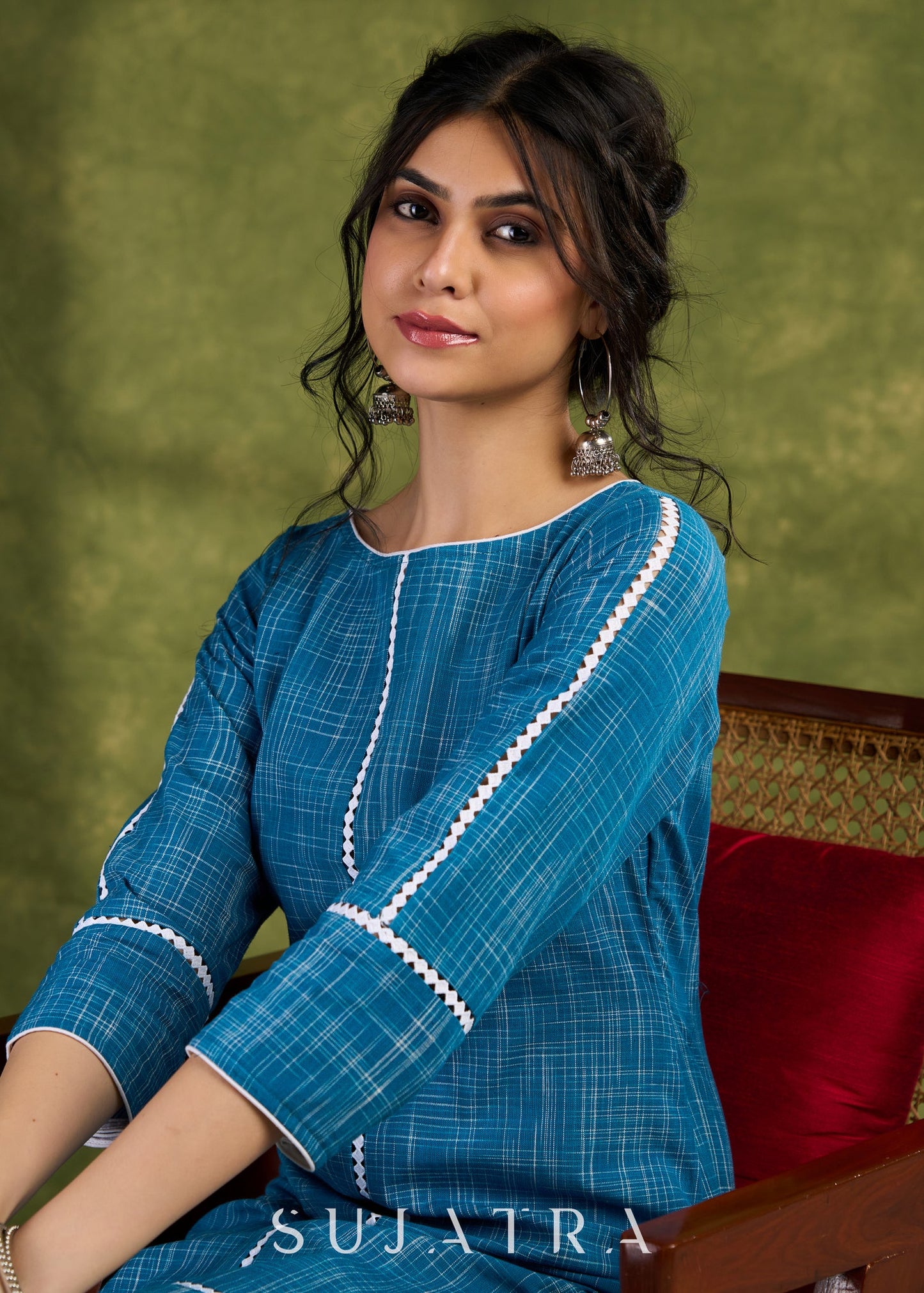 Elegant Blue Slub Cotton Dress. Subtle Hues Combined With Effortless Sophistication