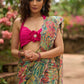 Exclusive multicolor floral print saree highlighted with overall pitta embroidery