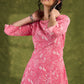 Pink Floral Cotton Dress - Playful Pink Dress With Intricate White Floral Patterns