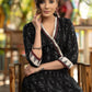 Trendy black cotton ikat dress highlighted with ikat gathering on yoke