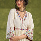 Ivory Embroidered Rayon Dress, Graceful Ivory Dress Adorned With Colourful Floral Embroidery