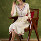 Ivory Embroidered Rayon Dress, Graceful Ivory Dress Adorned With Colourful Floral Embroidery